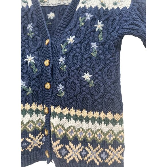 Northern Isles Hand Knit Floral Embroidery Cardigan Sweater Small 90s Novelty - Picture 15 of 16